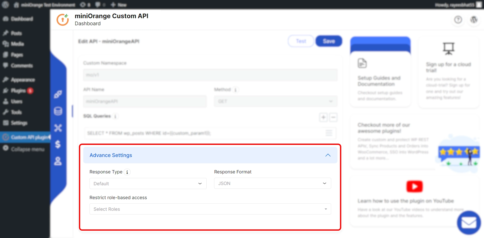 WordPress custom SQL query-Advance setting