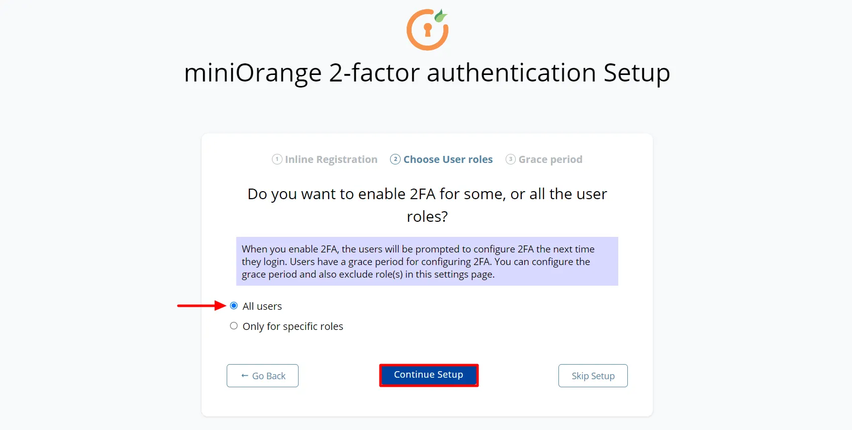 OTP 2FA with SMS - choose all users