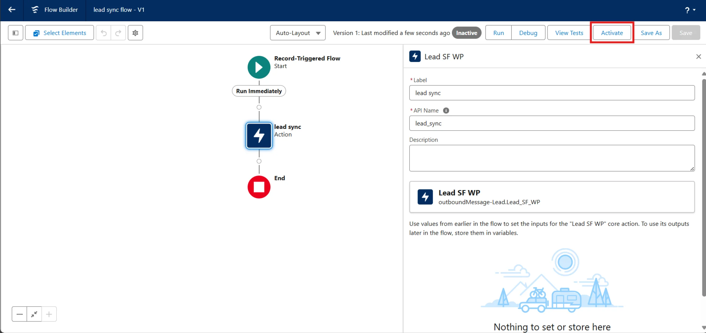  Salesforce to WP real time sync | Activating the saved flow