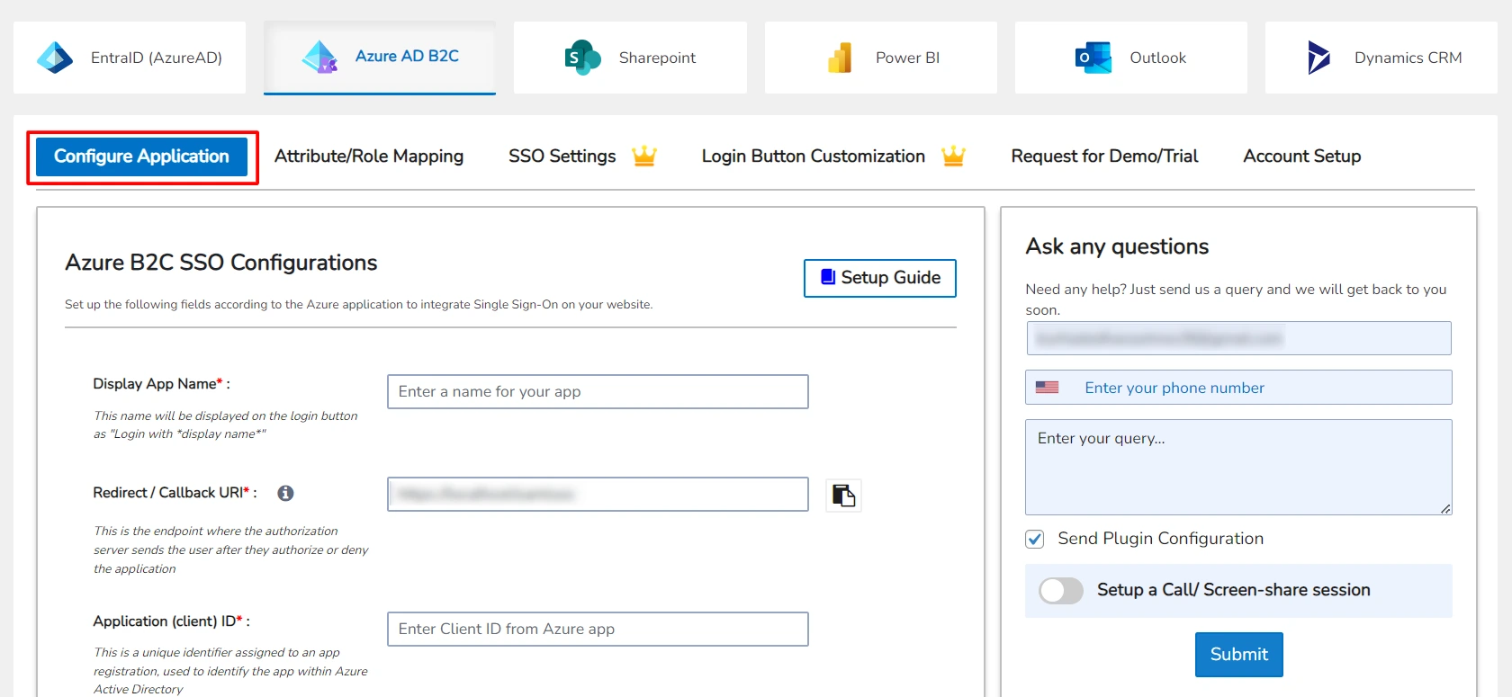 Setup azure sso - configure azure b2c application