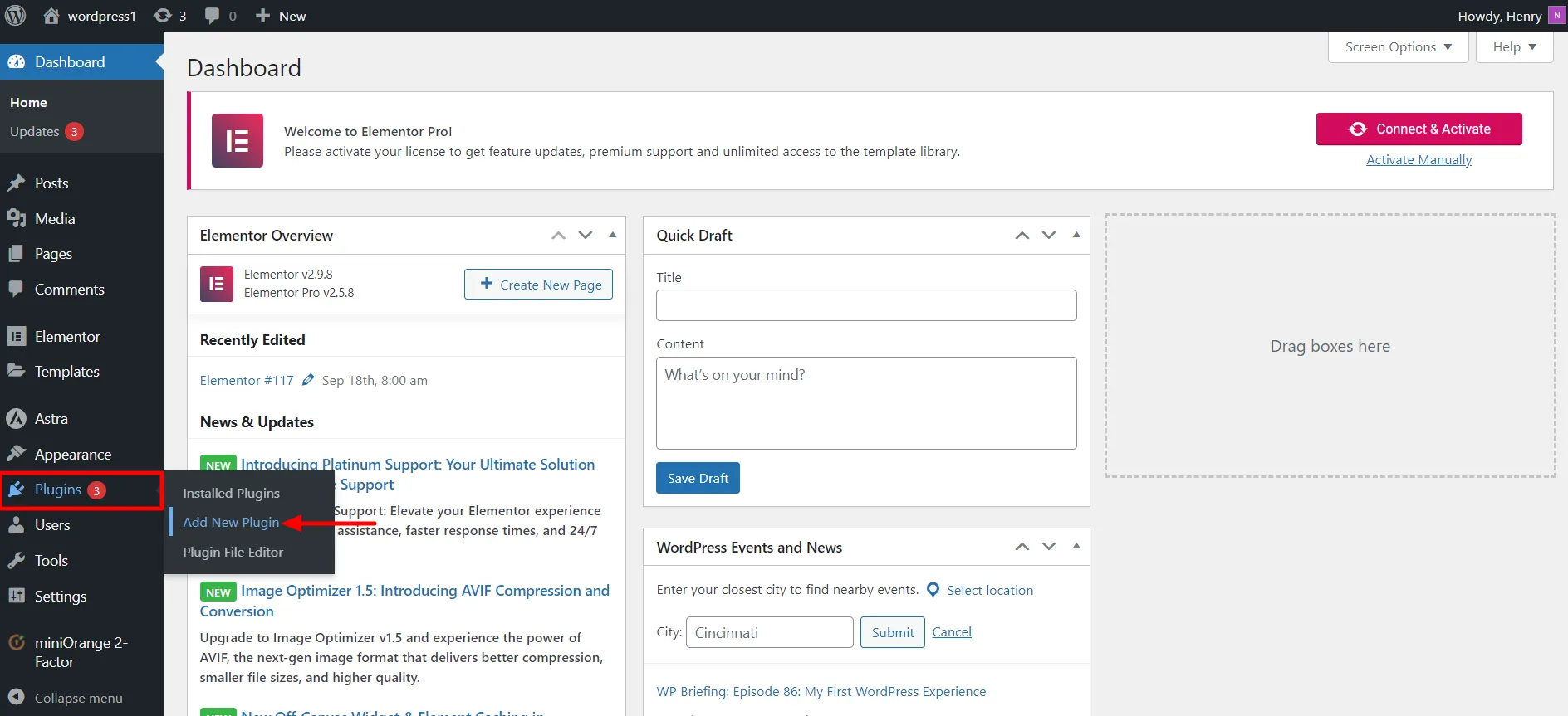 Elementor Login Form - WordPress Dashboard