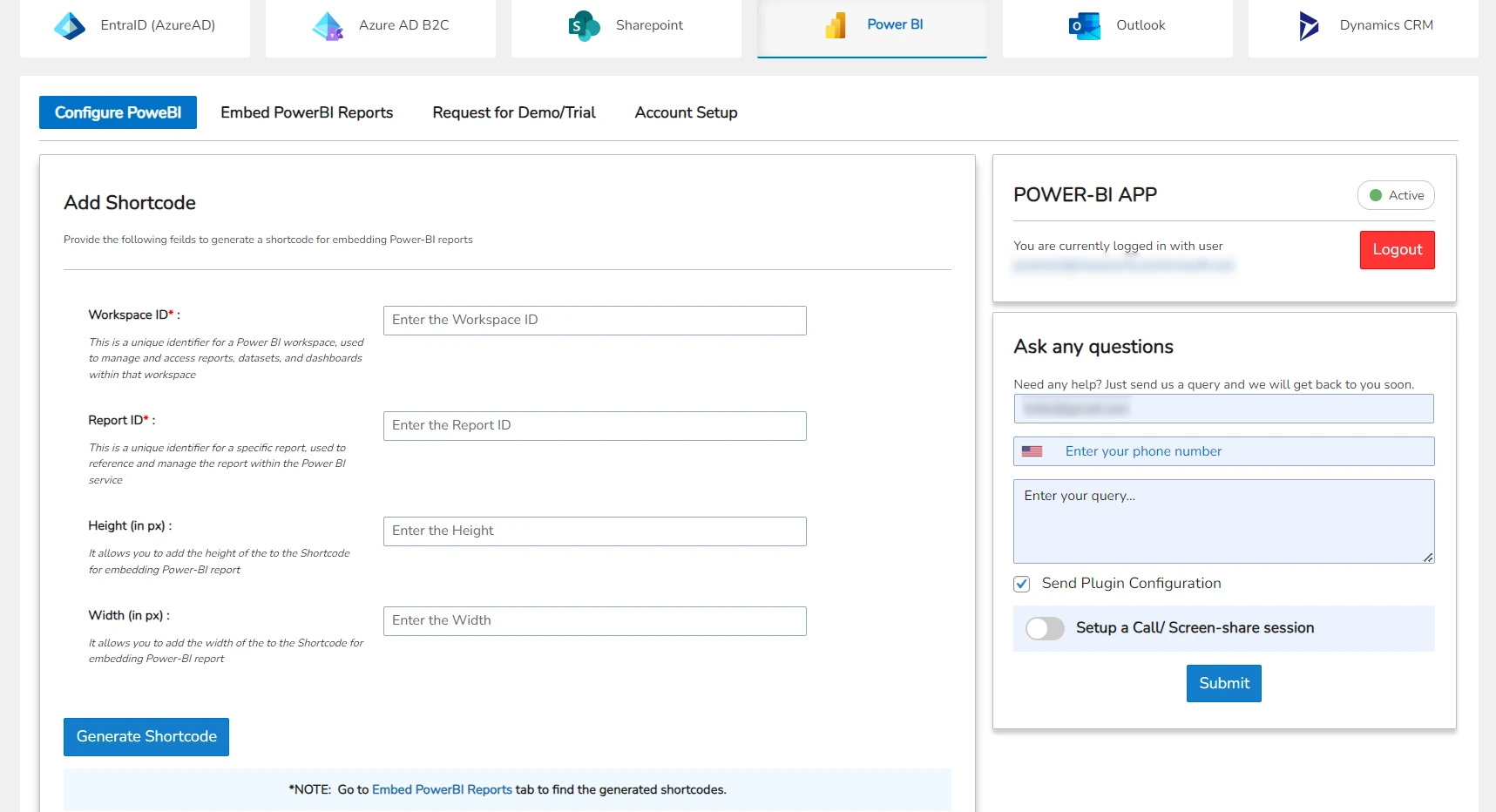 Generate Shortcode | WordPress PowerBI