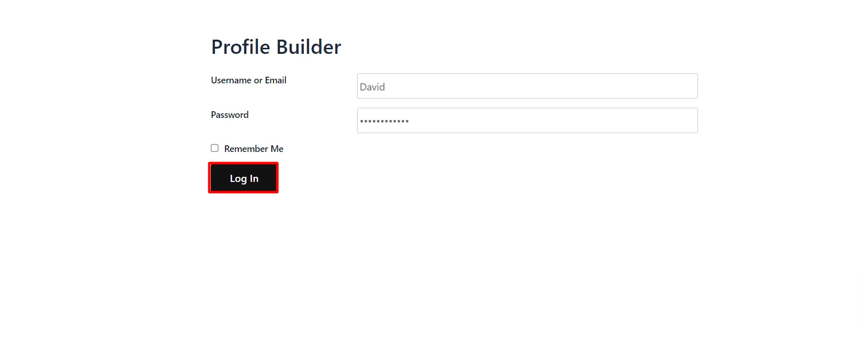 Profile Builder login form - click login button