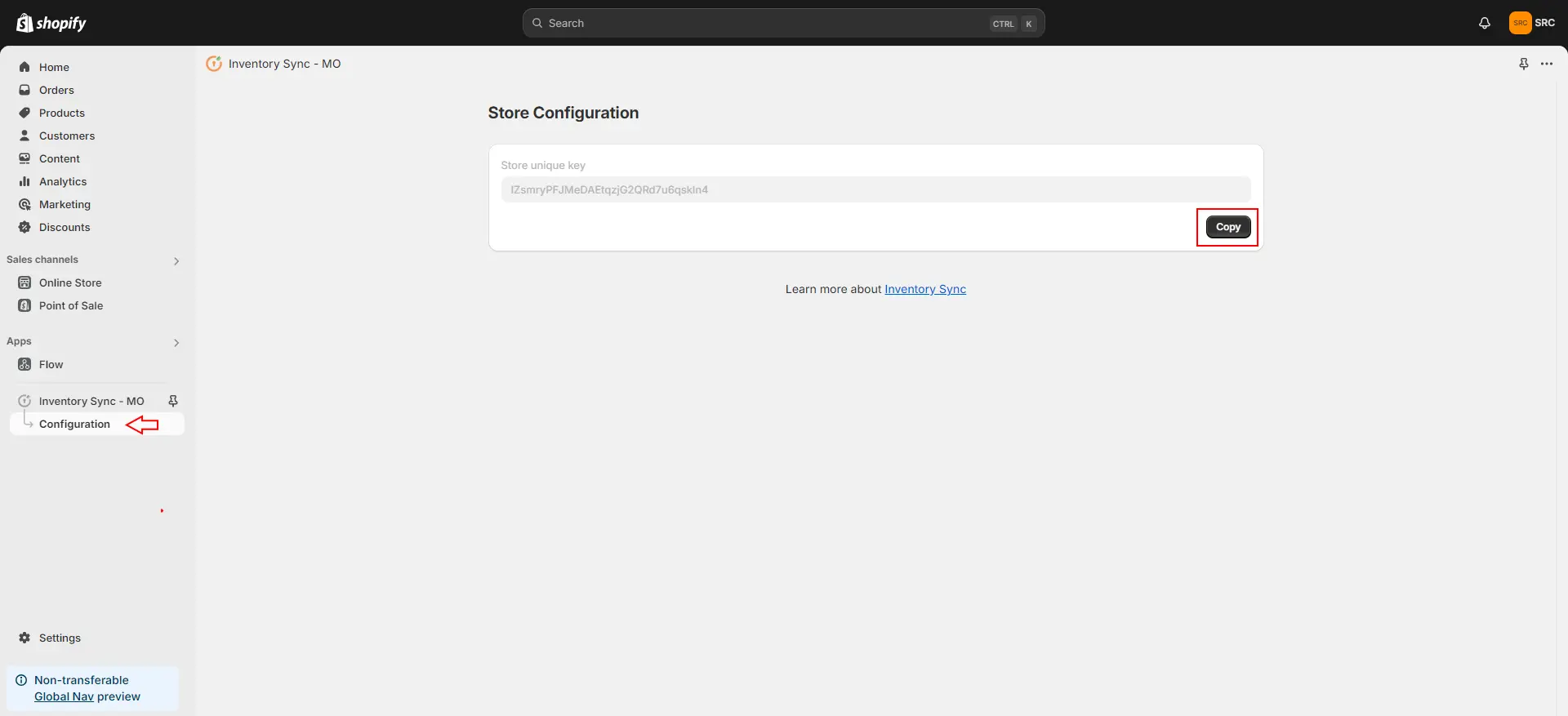 Shopify Inventory Sync MO - Copy Unique Key