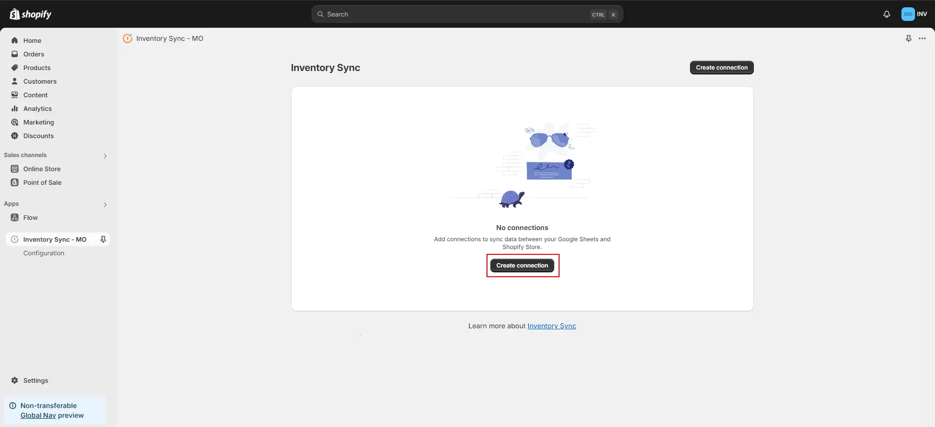 Shopify Inventory Sync MO - Create Connection