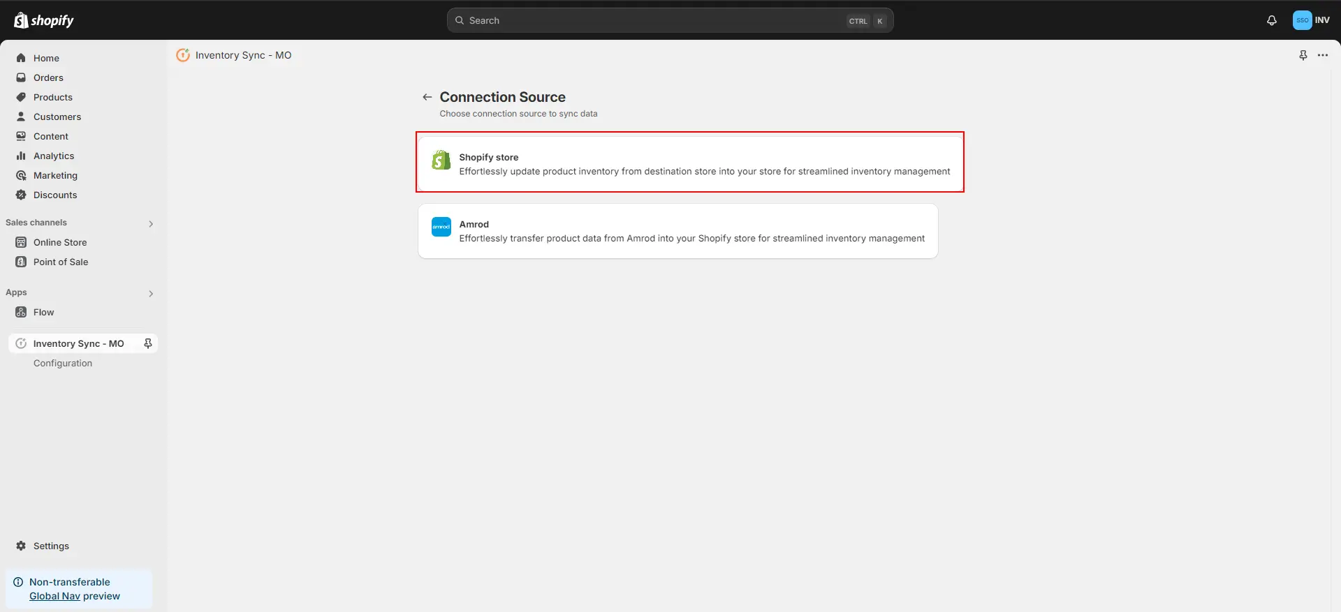 Shopify Inventory Sync MO - Select Shopify