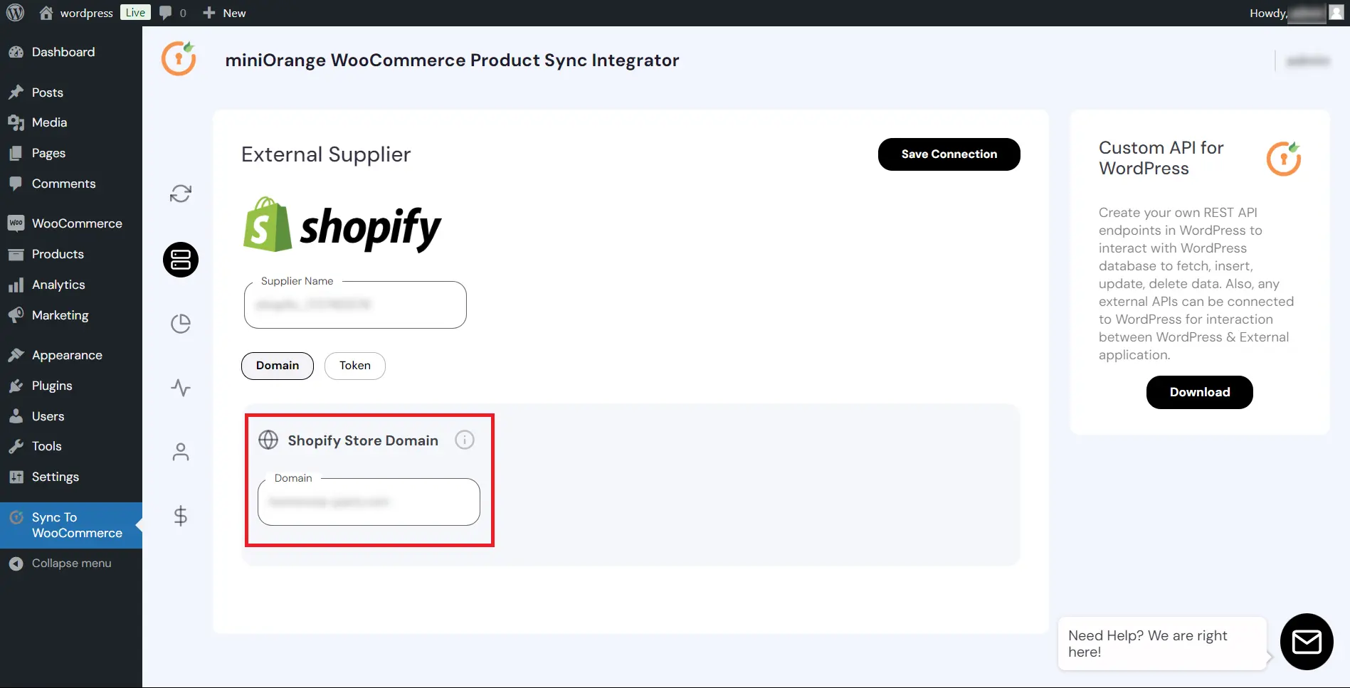 WooCommerce Shopify Product Sync - Add domain