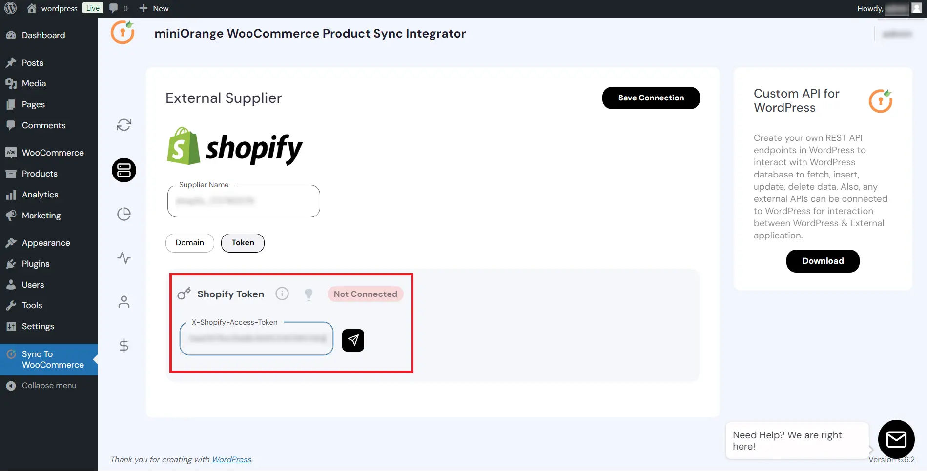 WooCommerce Shopify Product Sync - Add credentials