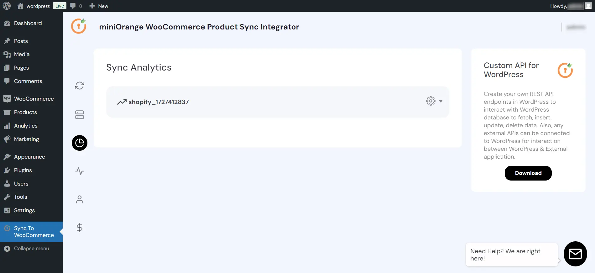 WooCommerce Shopify Product Sync - analytics tab