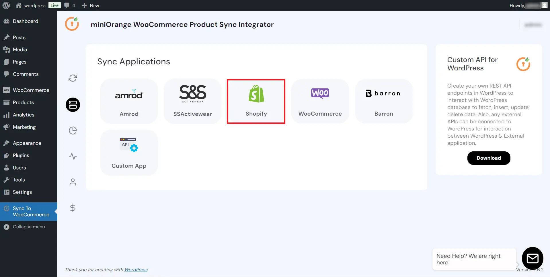 WooCommerce Shopify Product Sync - Add application