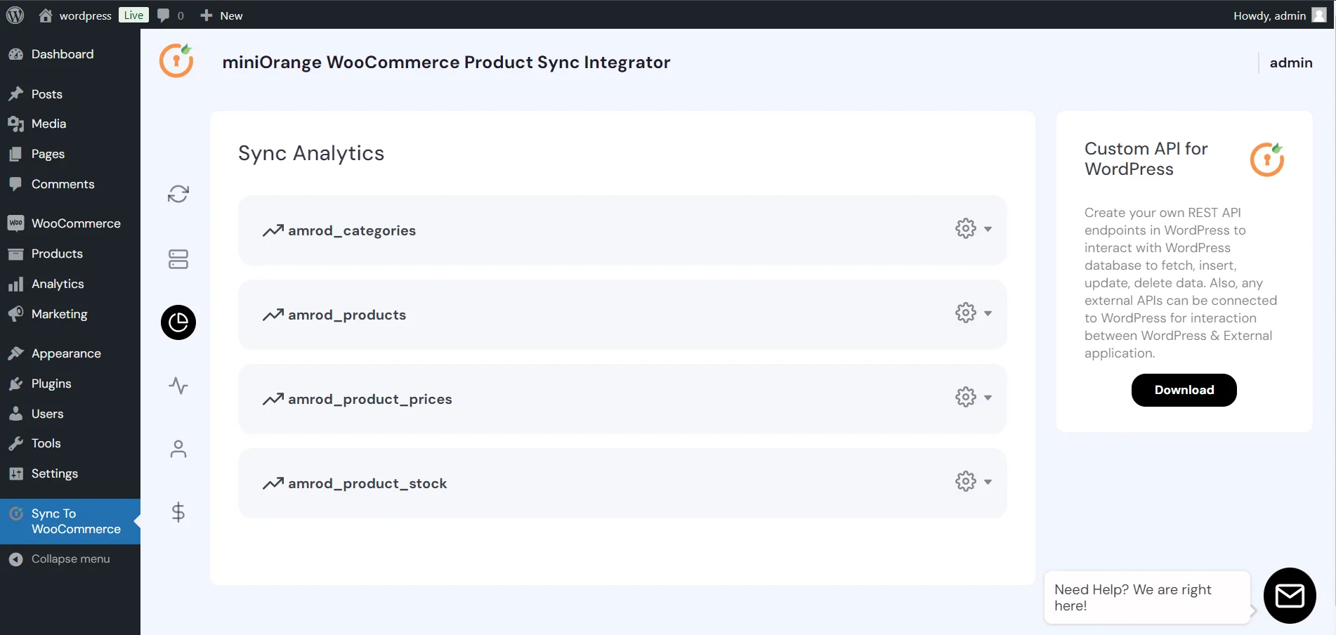 WooCommerce Product Sync - sync analytics