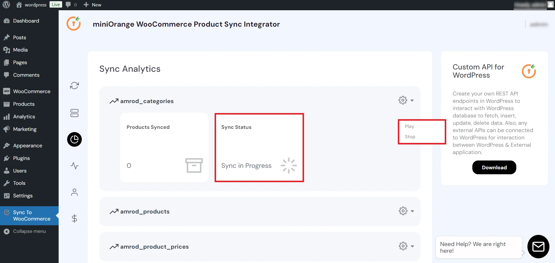 WooCommerce Product Sync - initiate sync