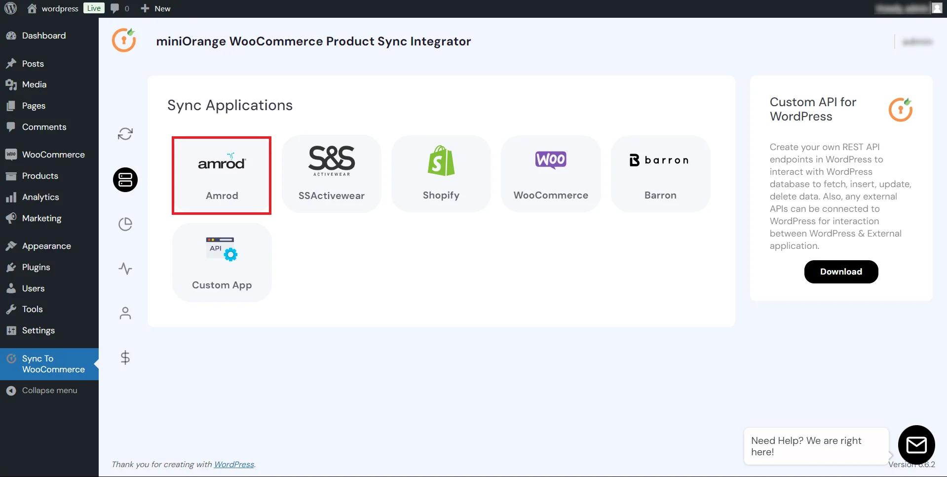 WooCommerce Product Sync - select application