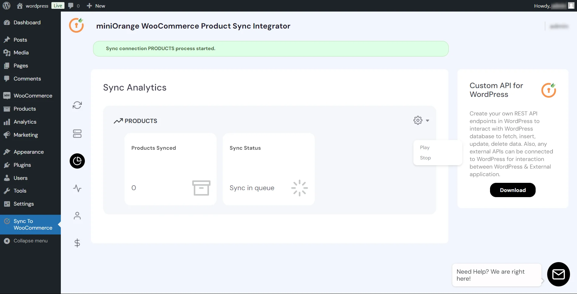 WooCommerce Barron Product Sync - initiate sync