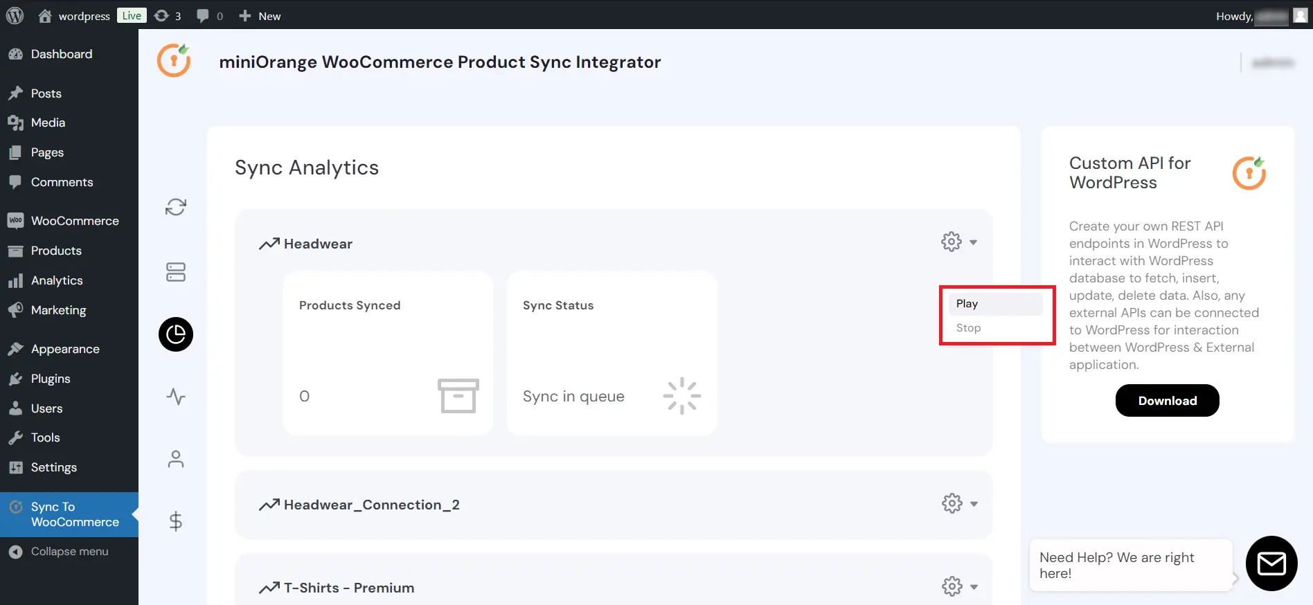 WooCommerce Product Sync - initiate sync