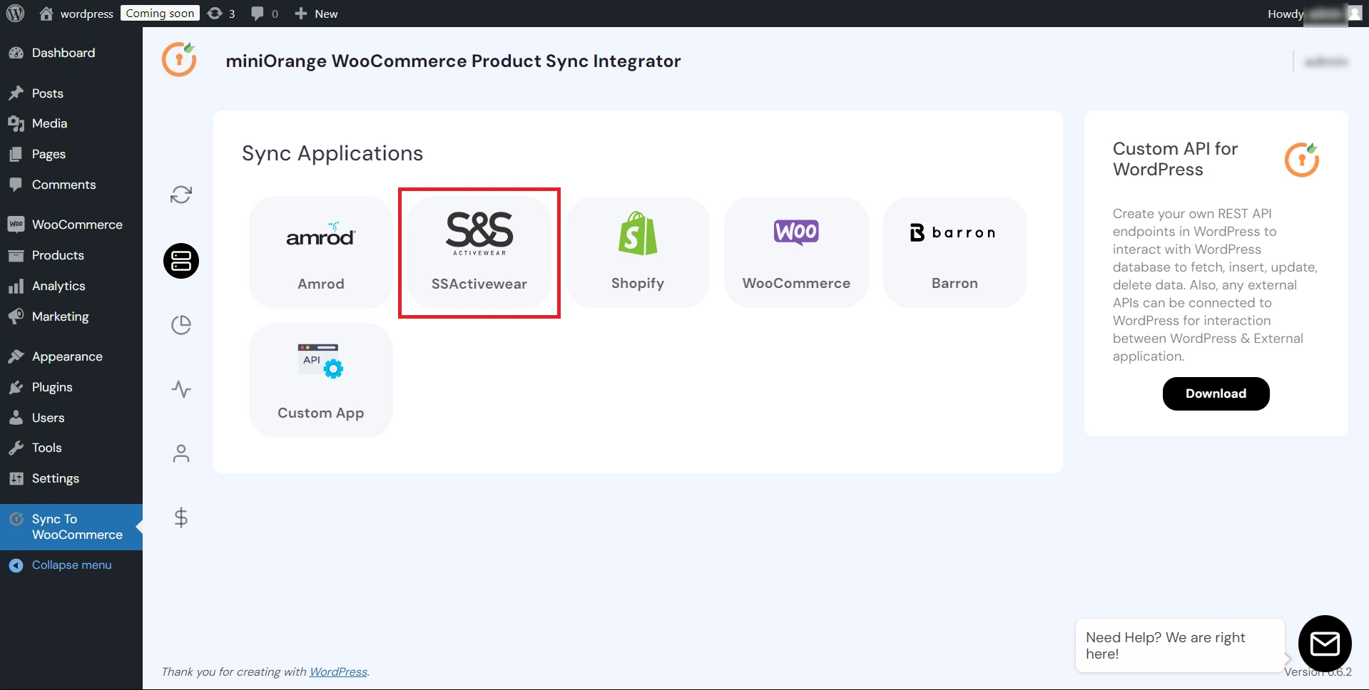 WooCommerce Product Sync - select application