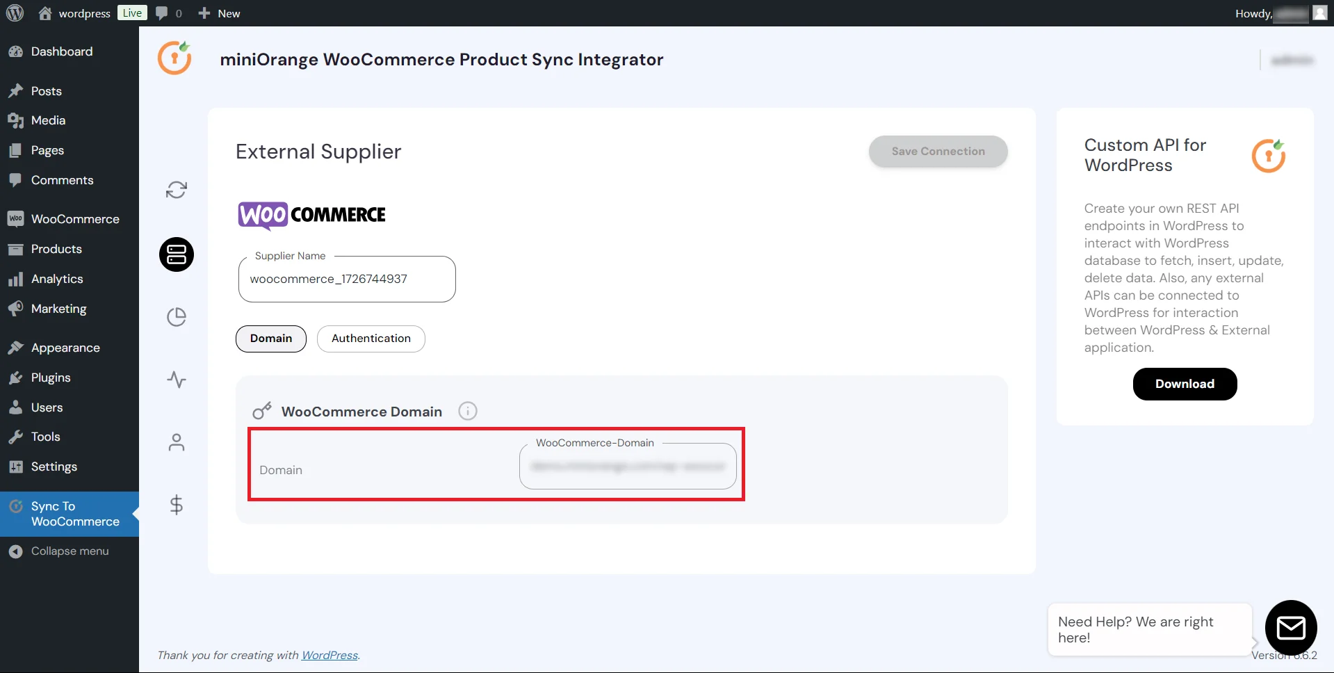 WooCommerce Product Sync - Add domain