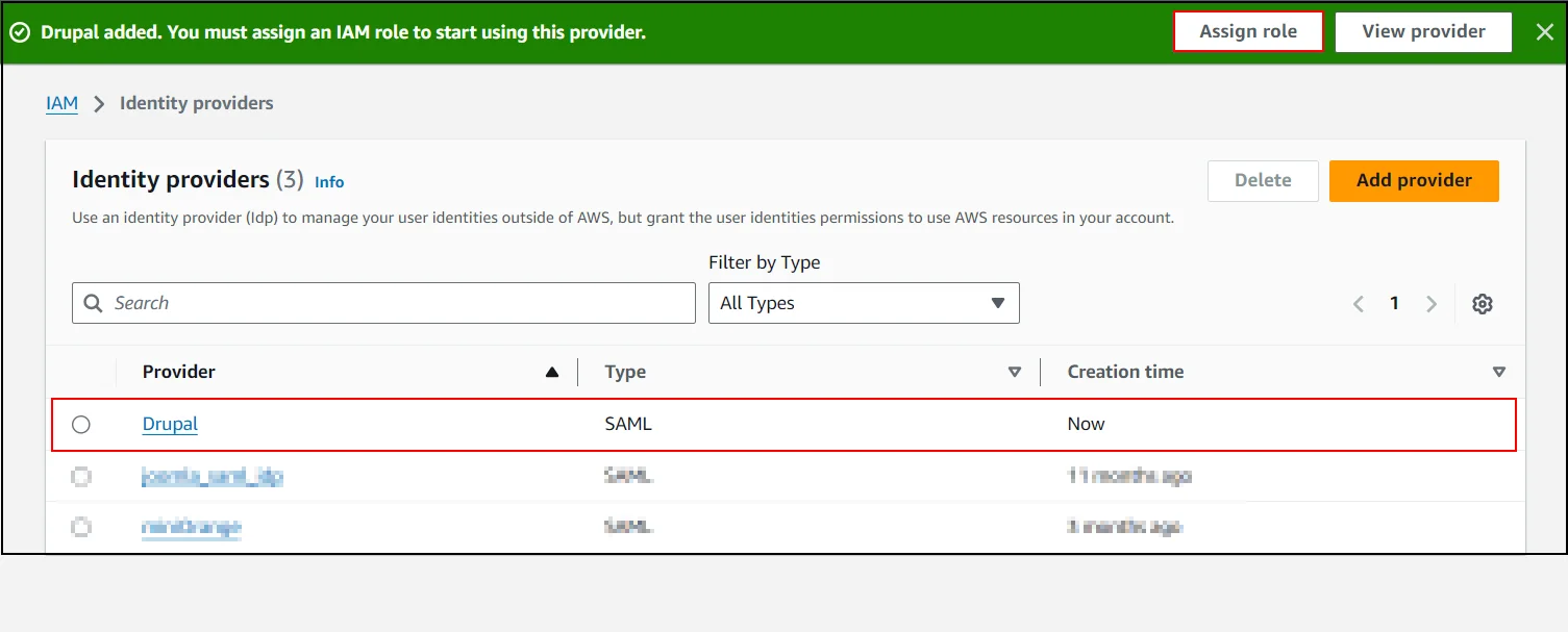 drupal saml idp aws check provider name