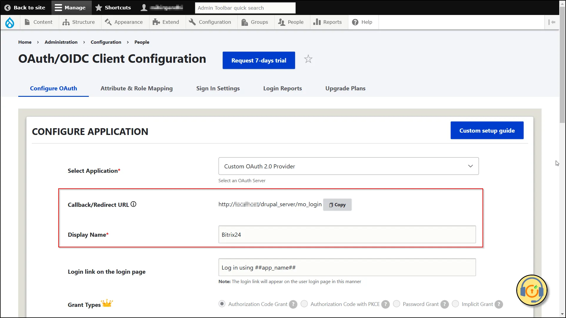 Drupal OAuth Client - Copy the Callback URL and enter the Display Name