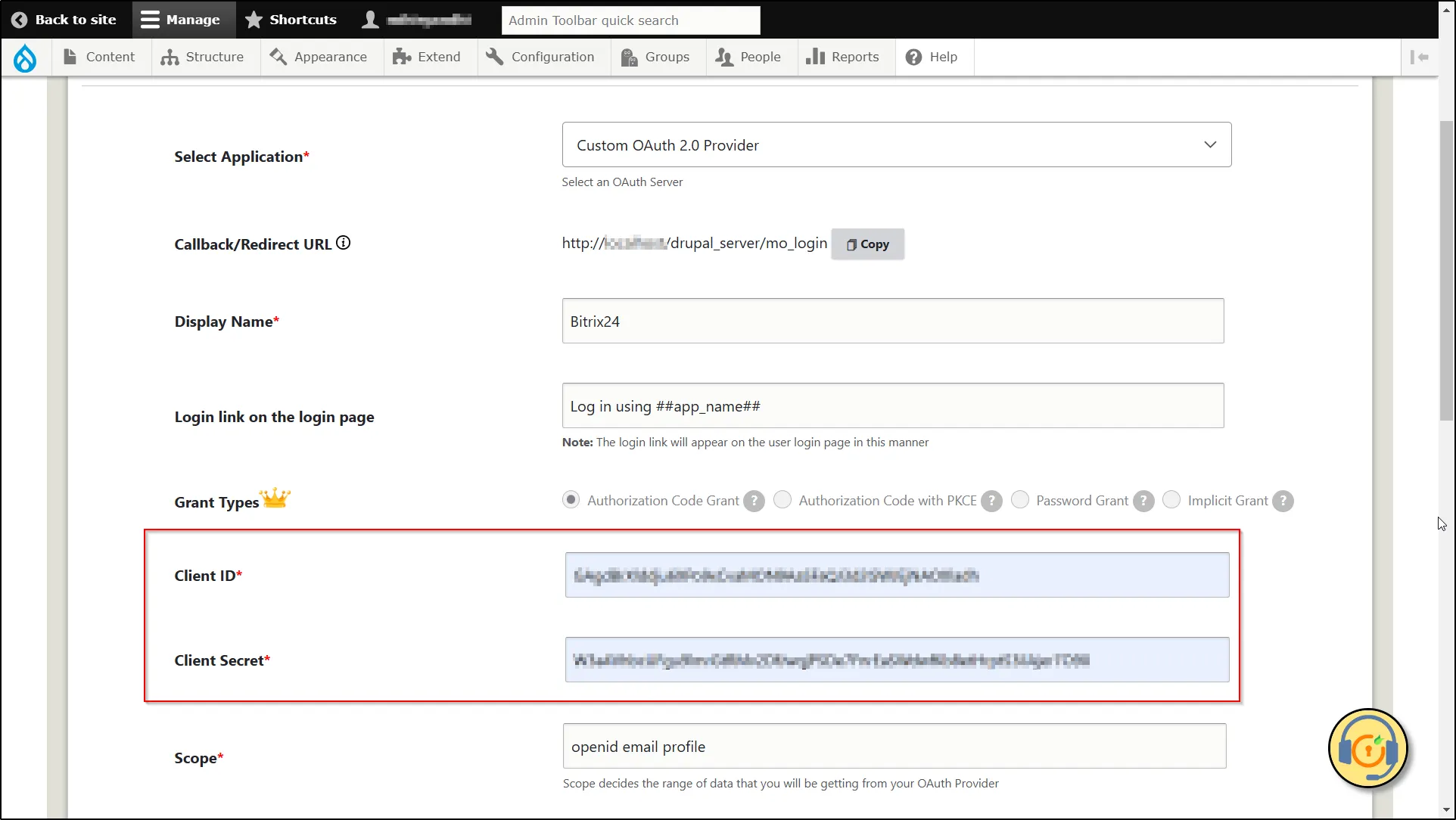 Drupal OAuth OpenID OIDC Single Sign On - Paste copied Application ID into Client ID text field