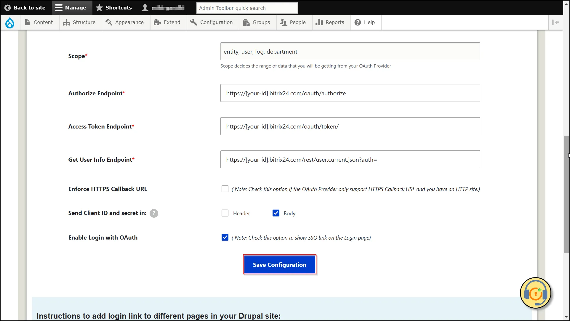 Drupal OAuth OpenID OIDC Single Sign On - Paste copied Application ID into Client ID text field