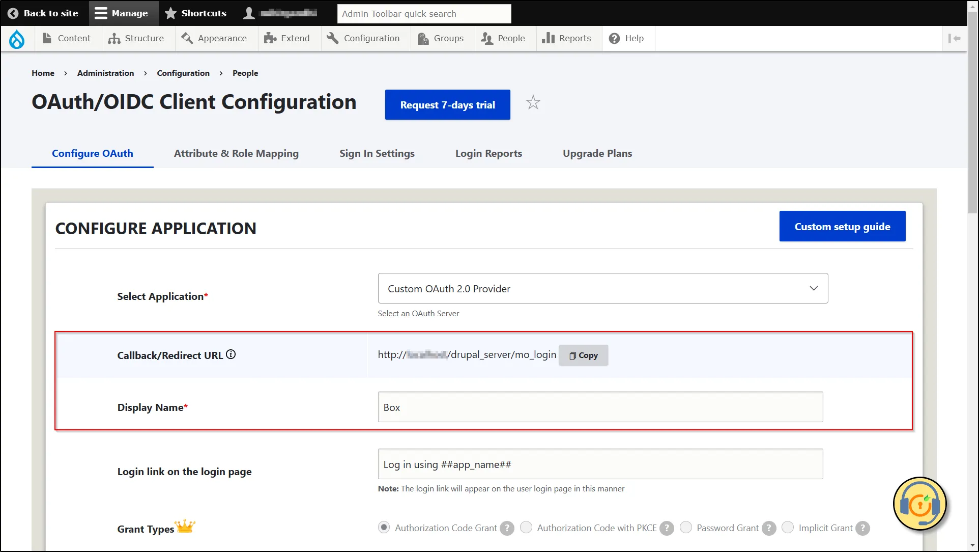 Drupal-OAuth-SSO-Box-Copy-Call-back-URL-and-Enter-Application-Name