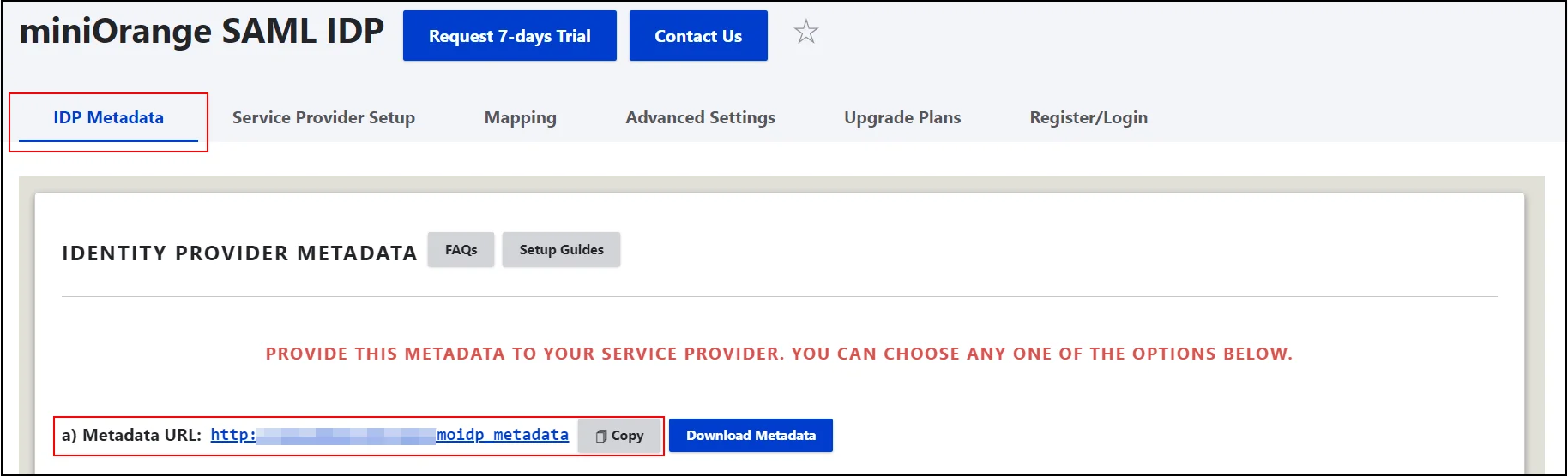 Drupal-SAML-IDP-Single-Sign-On-copy-the-metadata-url