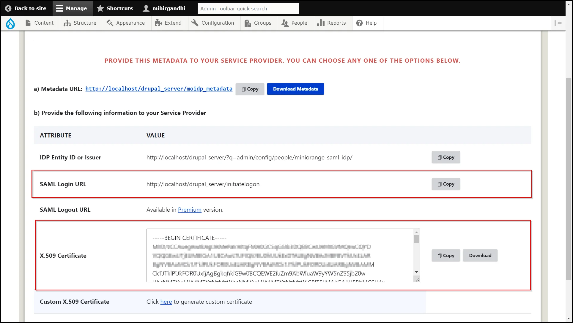 Drupal-SAML-IdP-RcoketChat-SP-Copy-IDP-details-for-SP