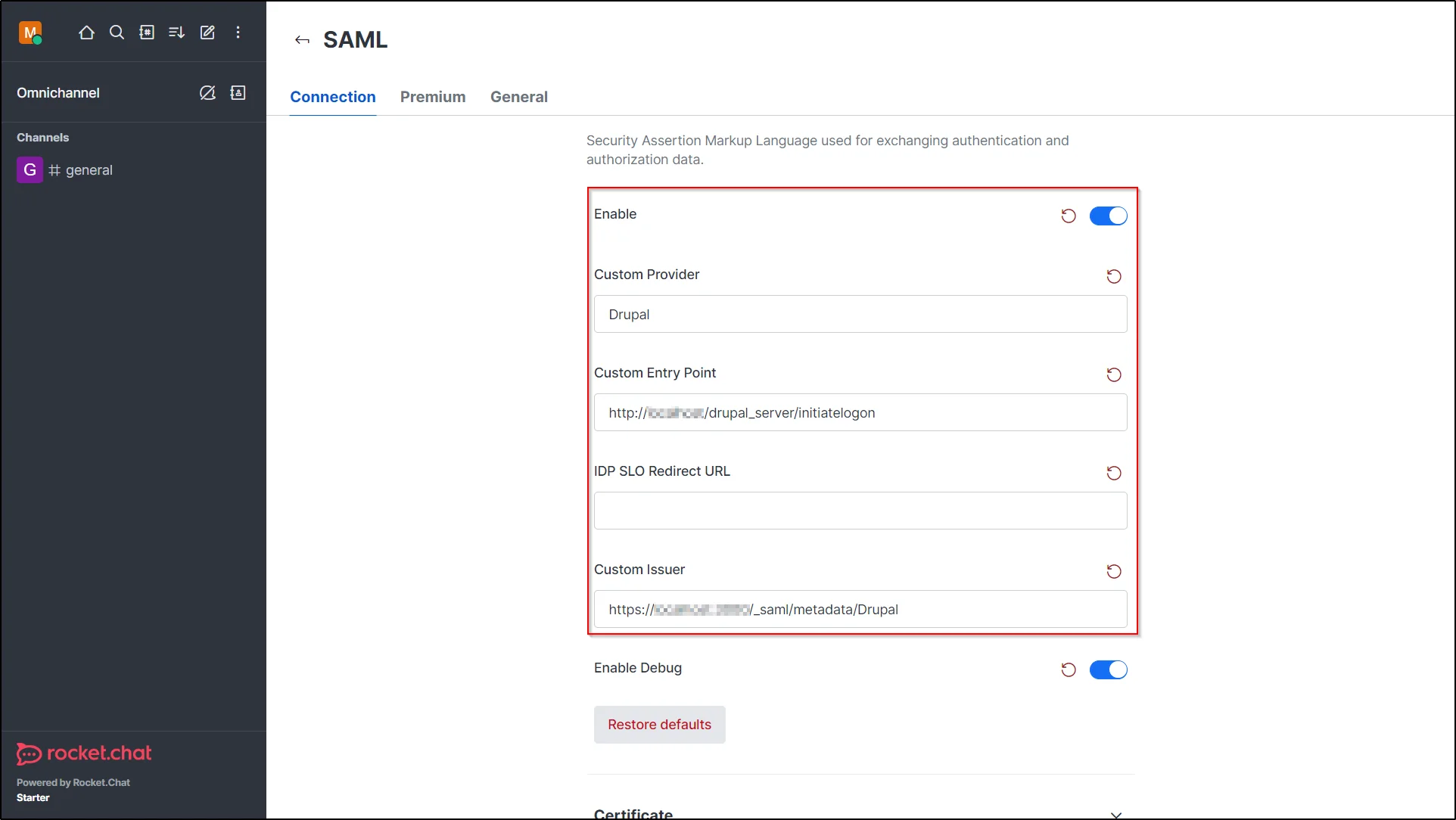 Drupal-SAML-IdP-RcoketChat-SP-Paste-the-IDP-details