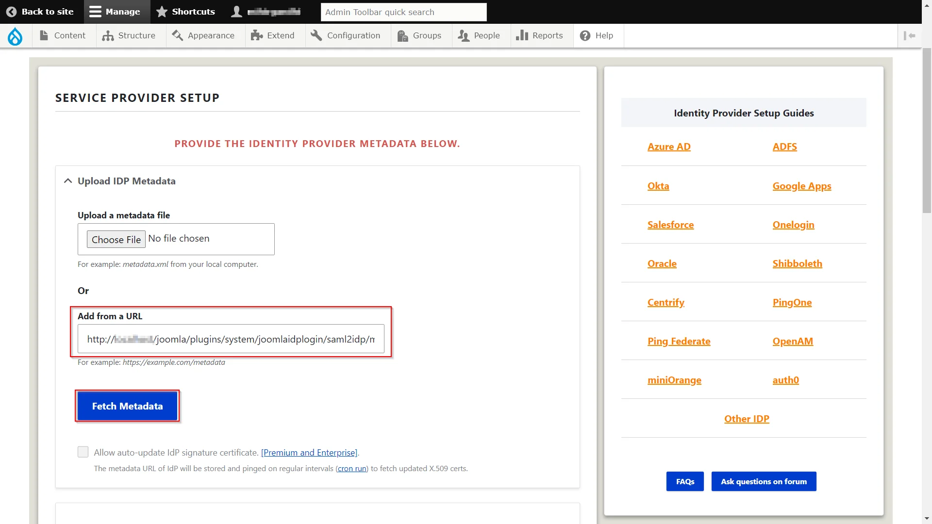 Drupal-SAML-SP-Upload-Metadata-File