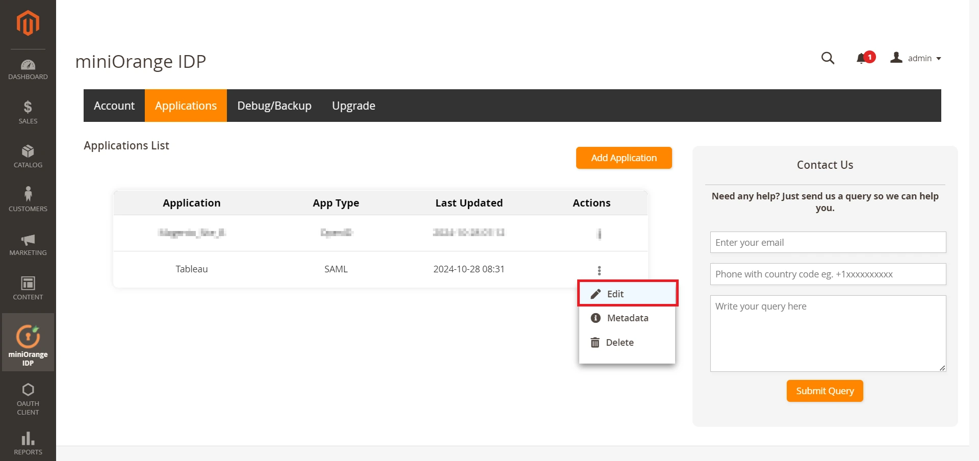 Magento as SAML IDP - Edit app