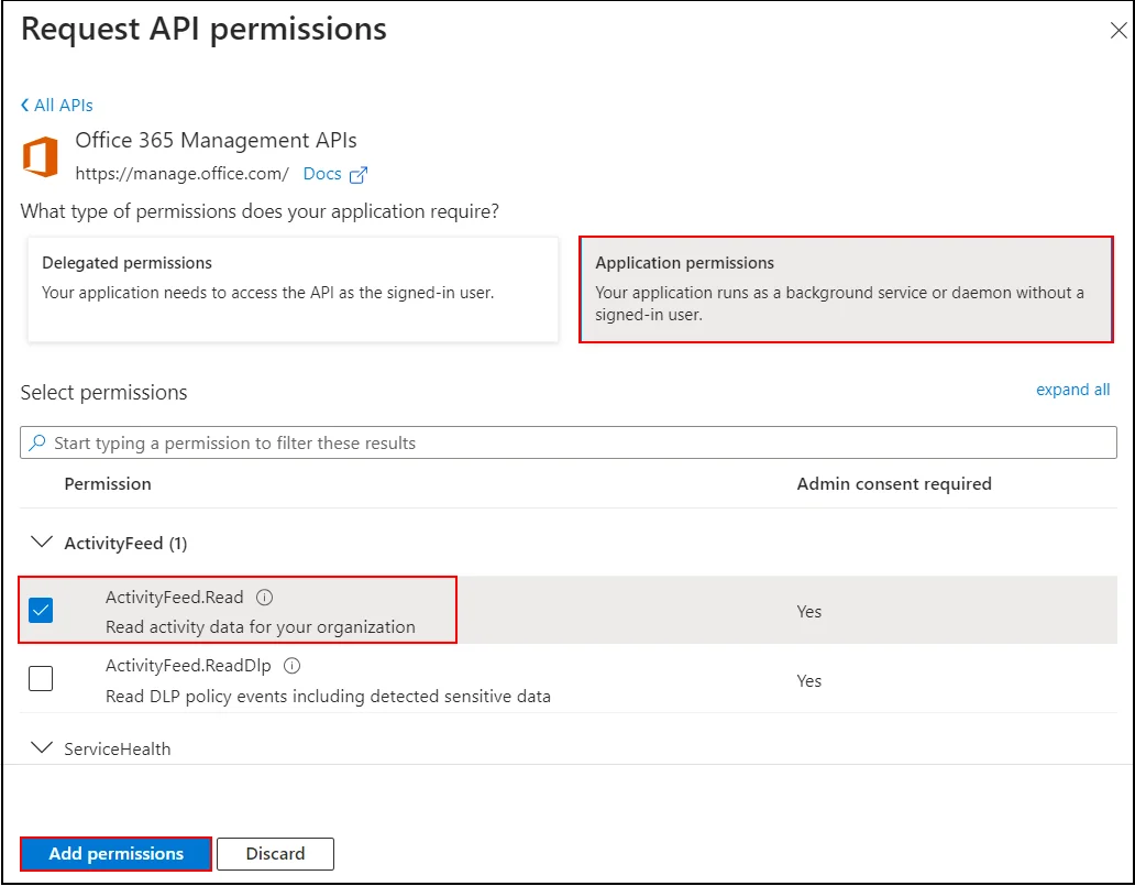 Office 365 SAML SSO with Office 365 as IDP, API-permission