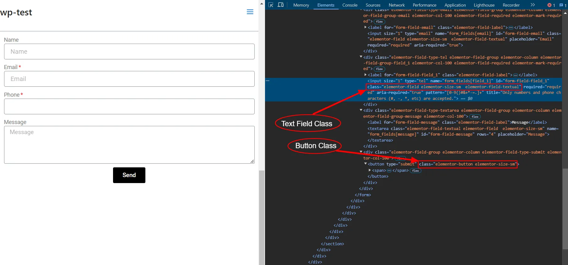 Both Phone and Email Verification Add-on - Elementor Pro Form note button class