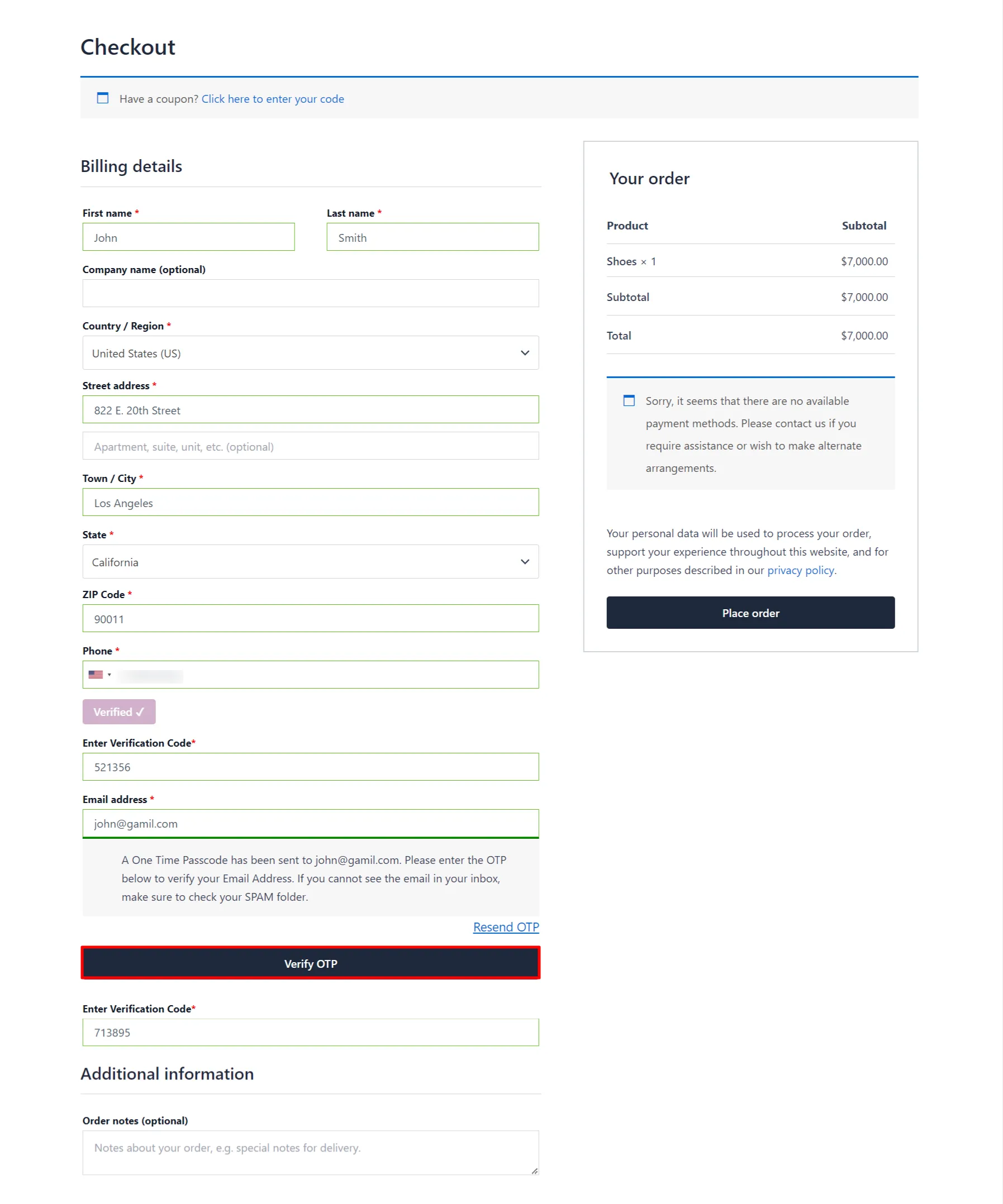 Both Phone and Email Verification Add-on - WooCommerce Checkout Form Phone verify OTP