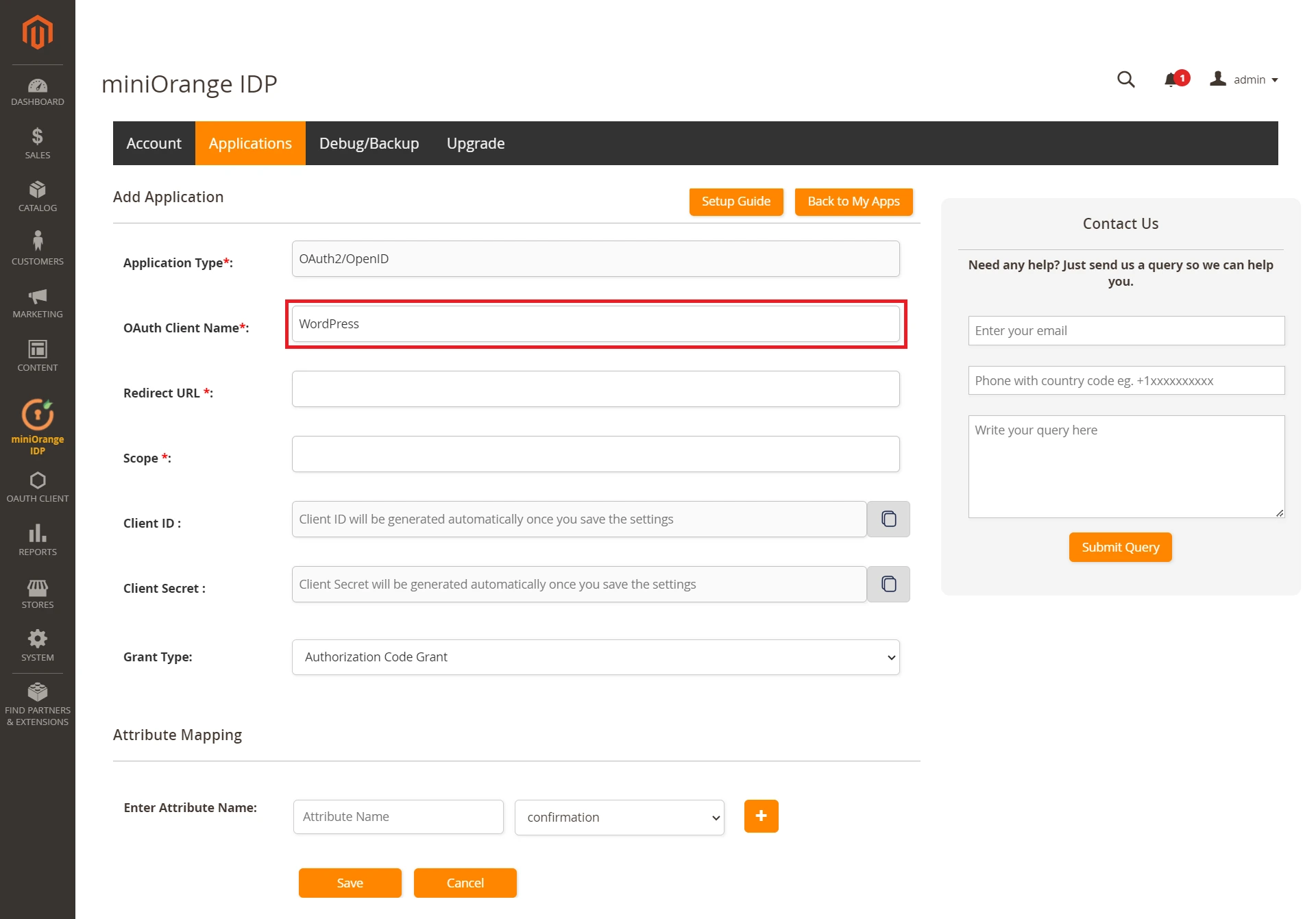 Magento as OAuth Server Add Application