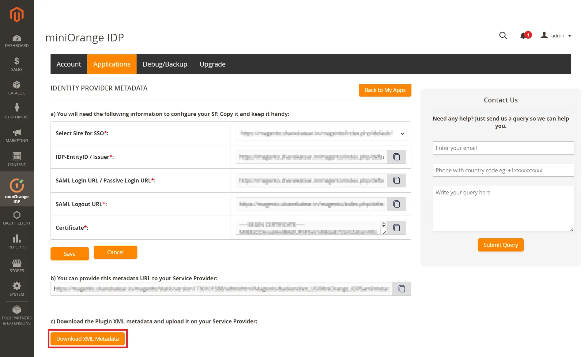 Magento SAML IDP Download XML