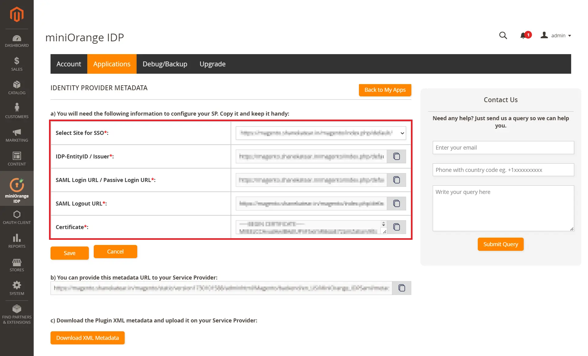 Magento-SAML-IDP-Select-Paste metadata detials