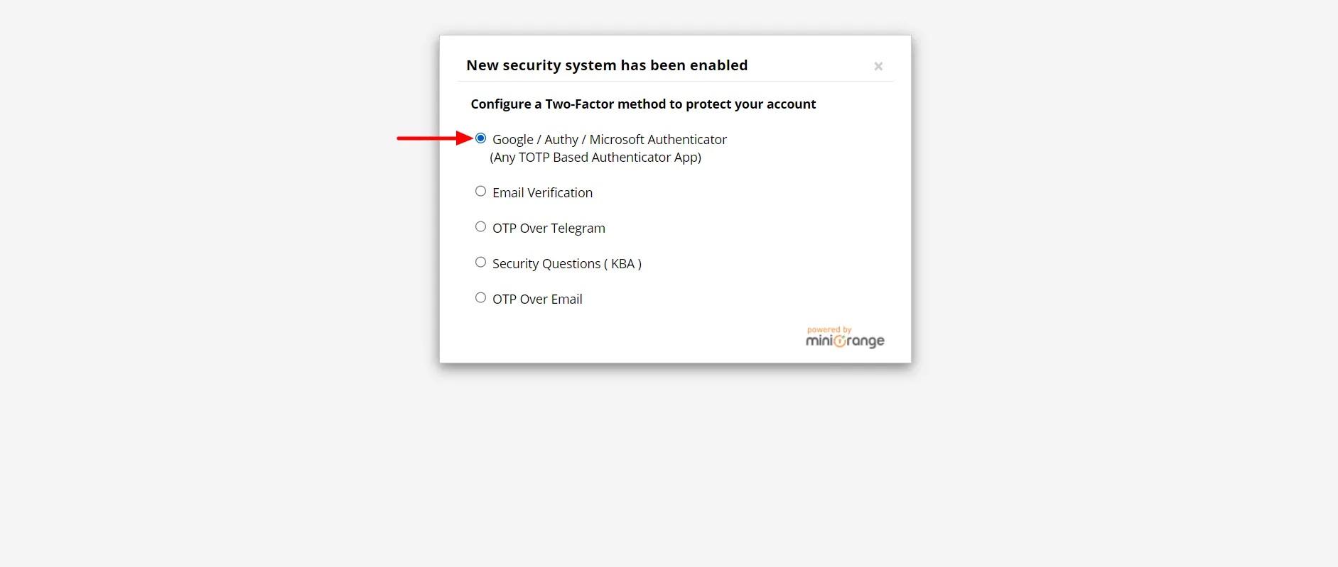 LoginPress Login Form - select 2FA Method