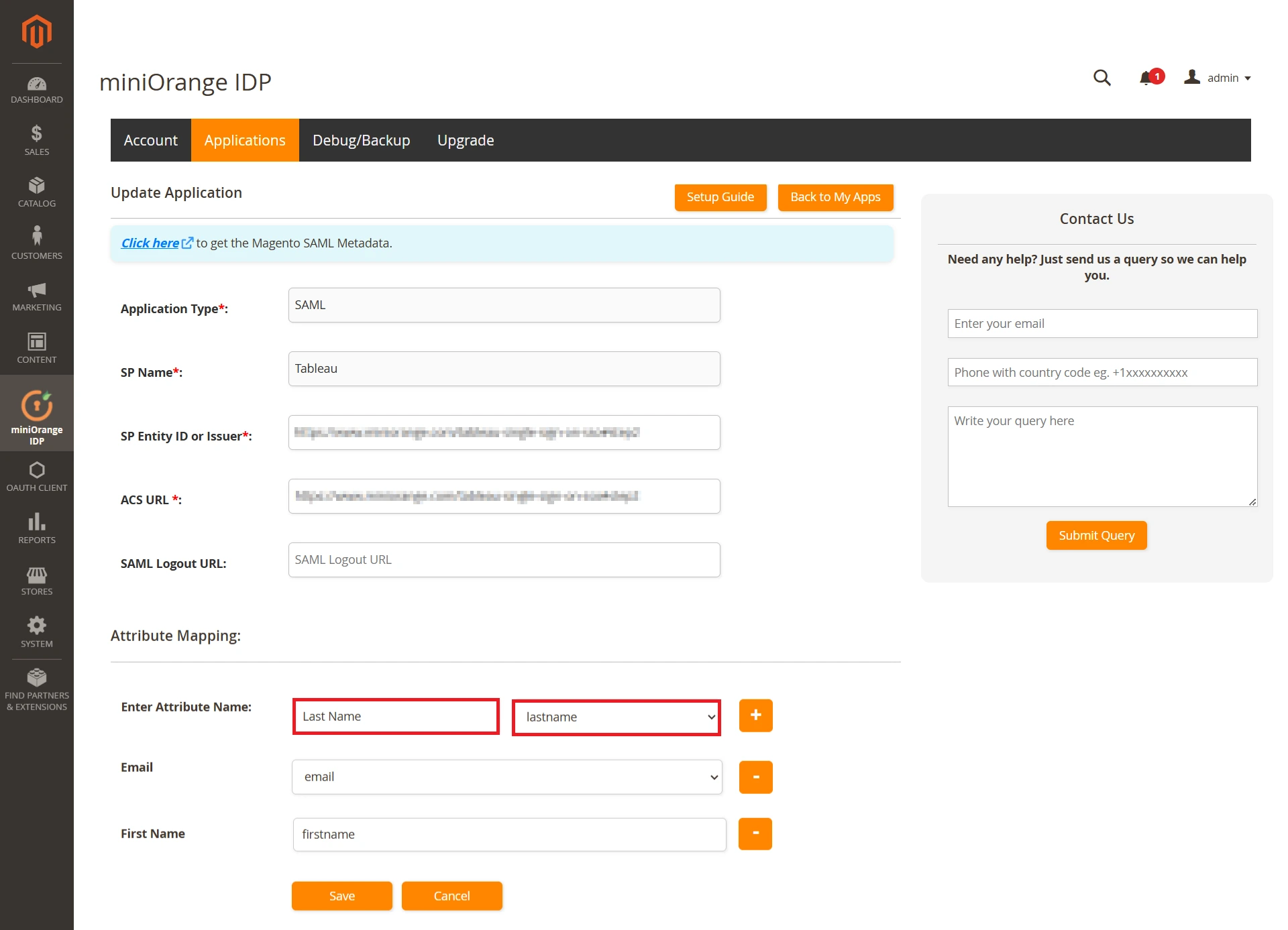 Magento as SAML IDP - Attribute Mapping