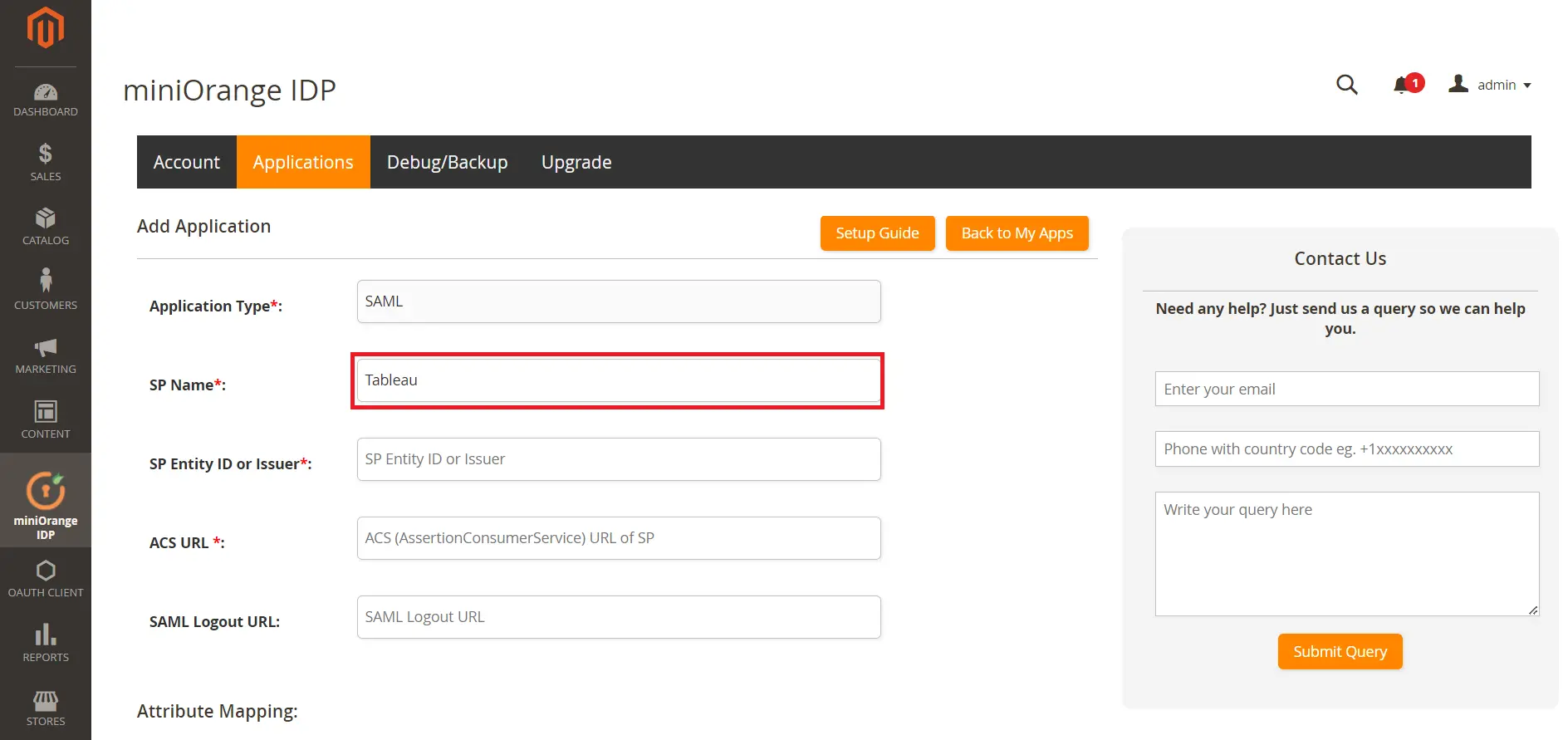 Magento as SAML IDP - Application Name