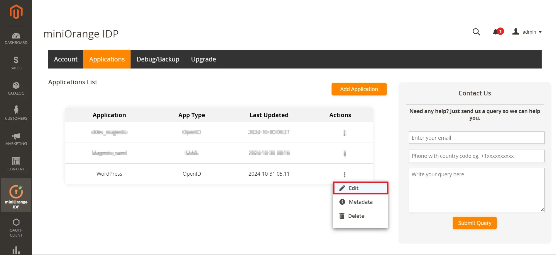 Magento as OAuth Server - Edit app