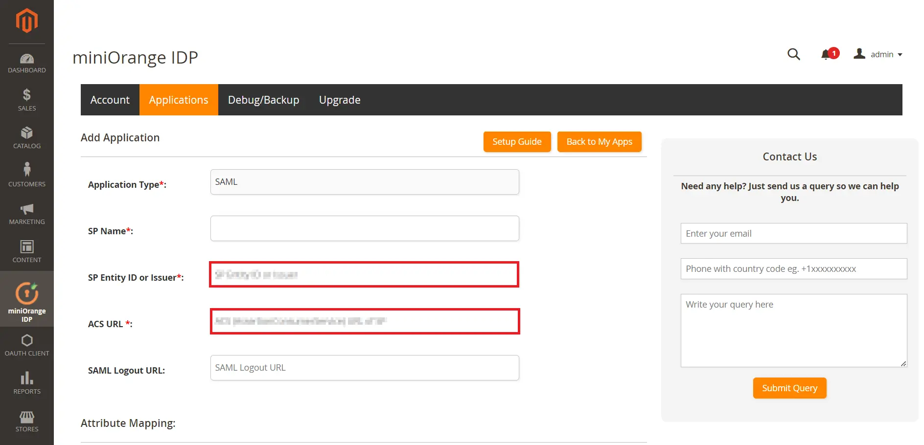 Magento SAML IDP Copy entity ID and ACS URL