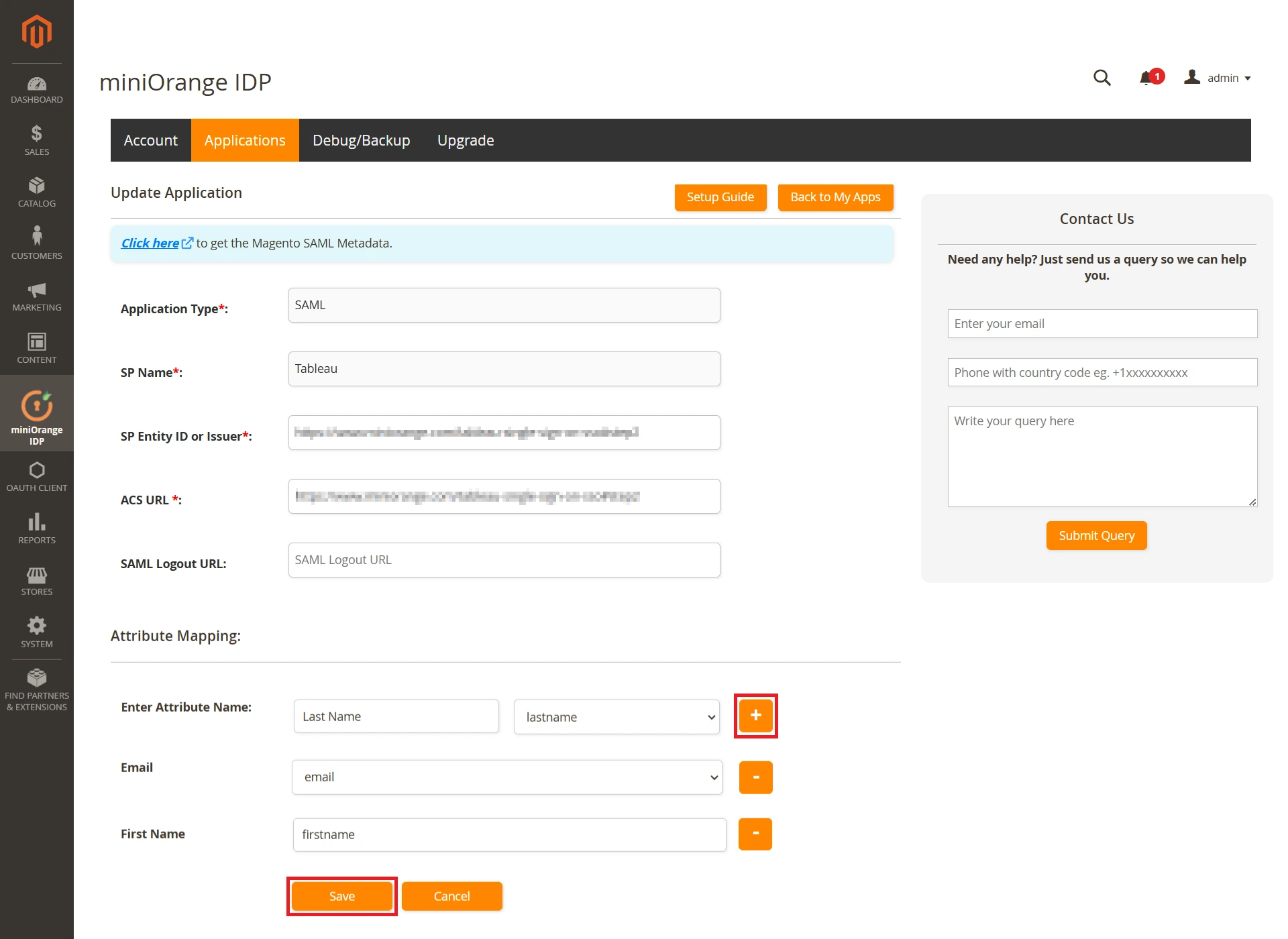 Magento as SAML IDP - add and save attribute mapping