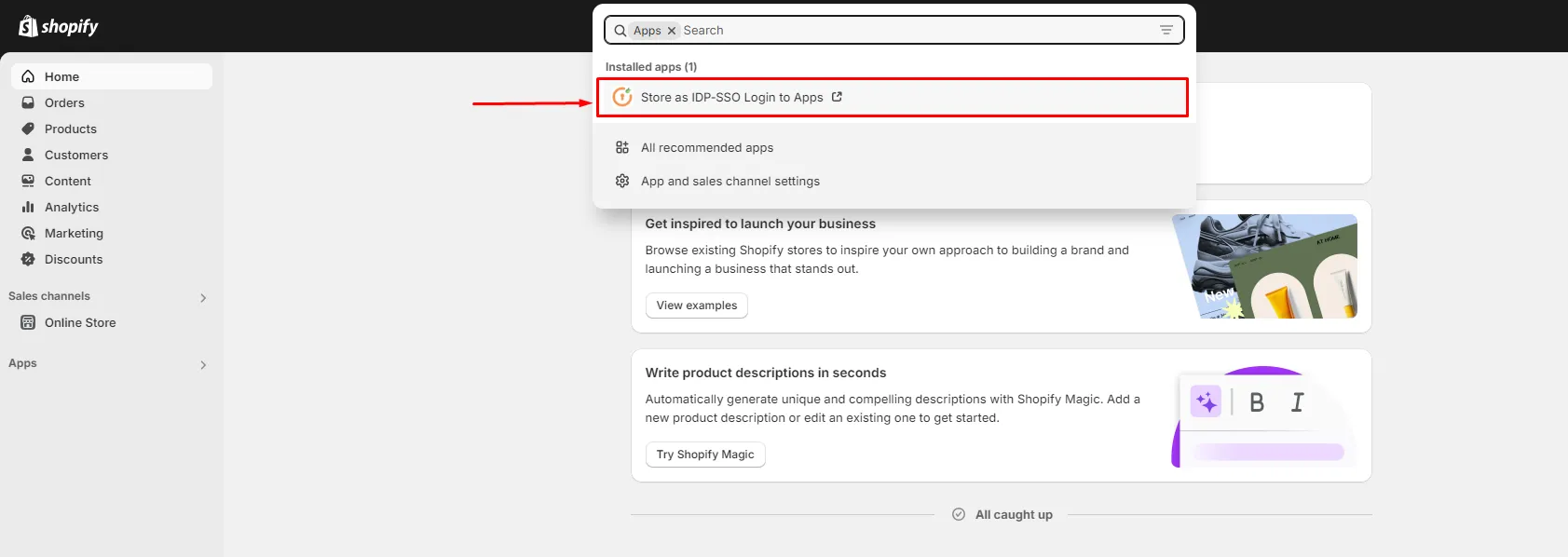 Shopify Uscreen SSO - select store as idp application