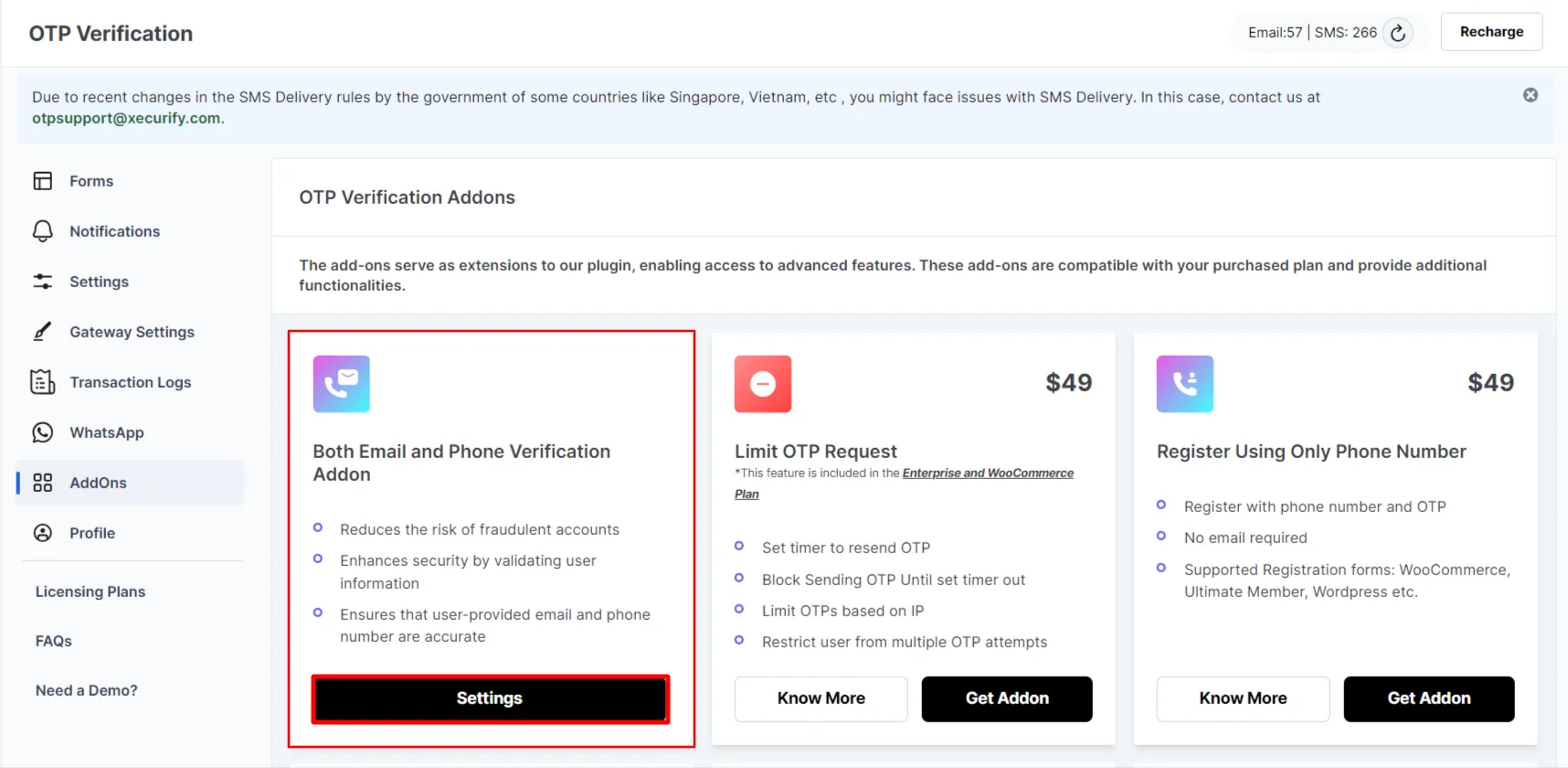 Both Email and Phone Verification Add-on - Select Add-on