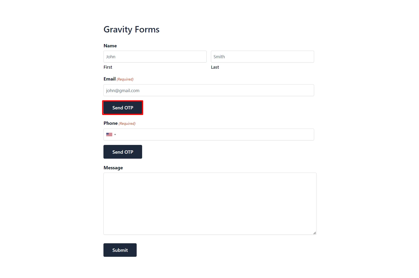 Both Email and Phone Verification Add-on - Gravity Form send OTP on email