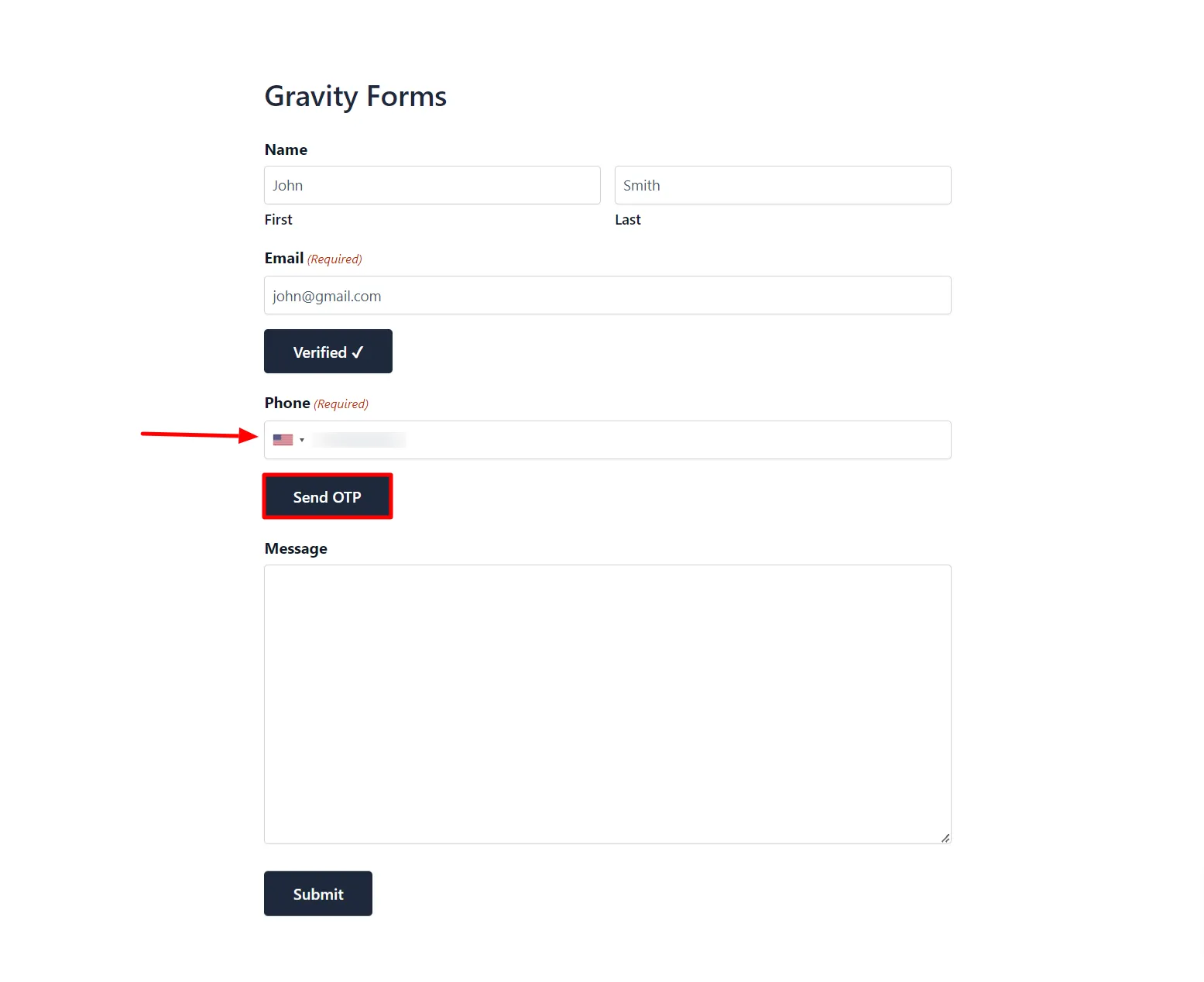 Both Email and Phone Verification Add-on - Gravity Form Select Country