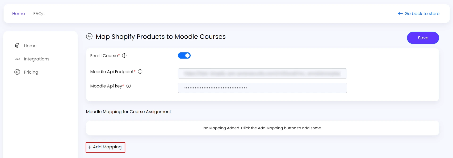 Shopify SyncUP - Course Sync with Moodle - Add mapping