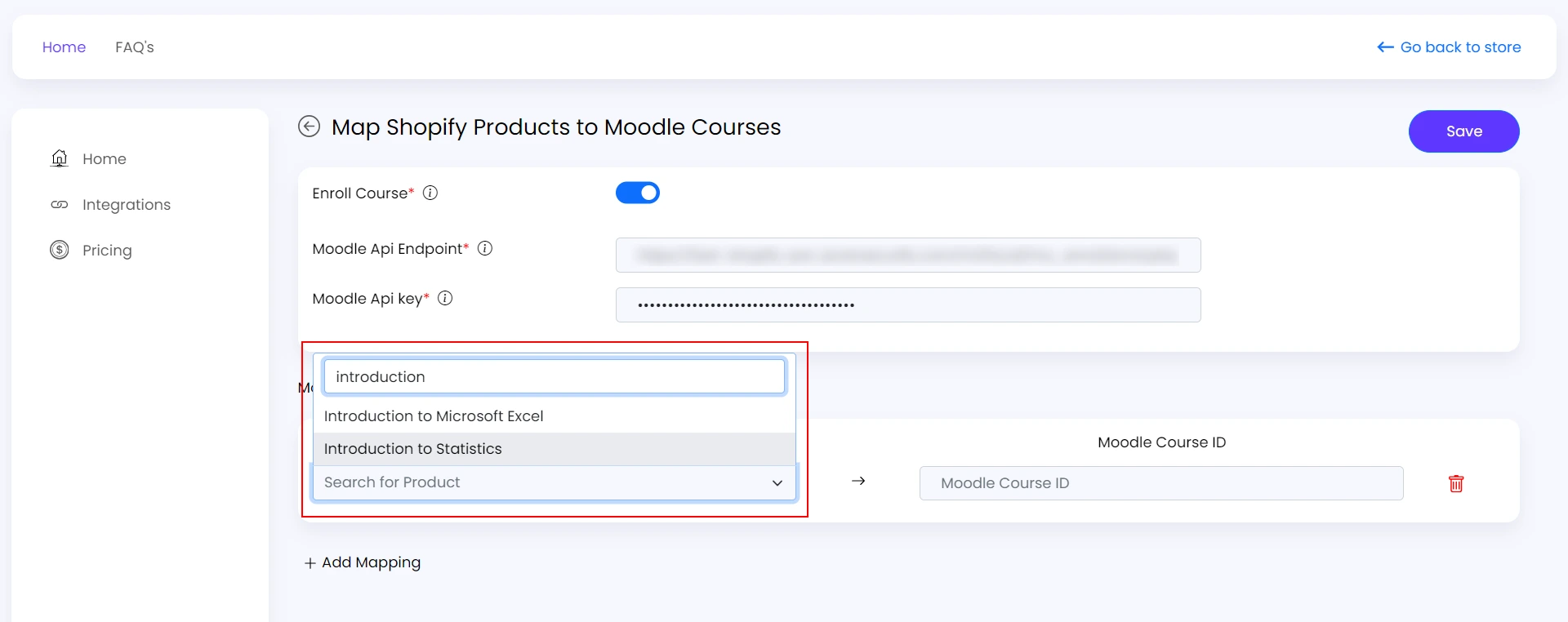 Shopify SyncUP - Course Sync with Moodle - Search Shopify product