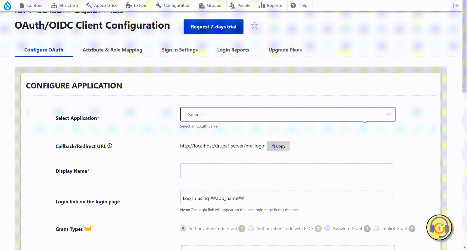 Drupal as OAuth Client - Under Configure OAuth -> Select Application